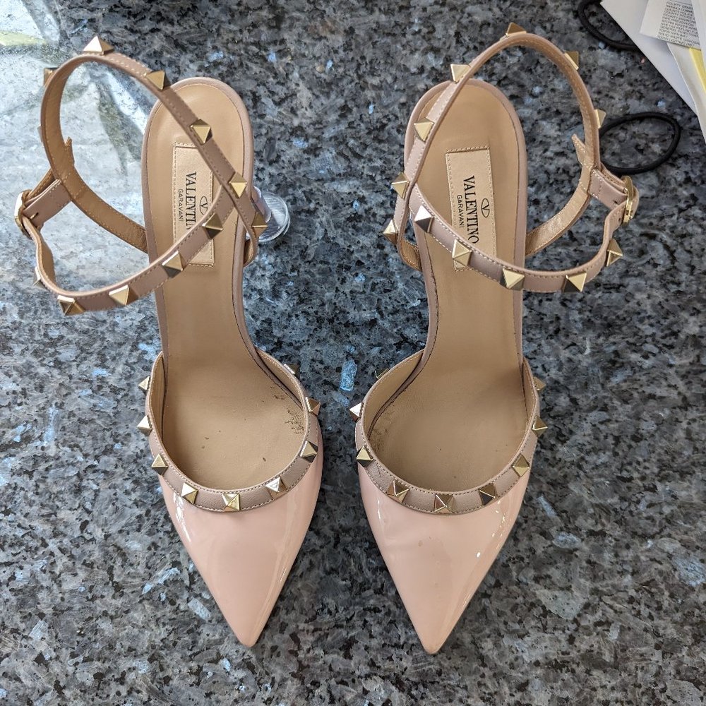 Valentino Garavani Slingback Rose Cannel Leather Rockstud Slingback Pumps